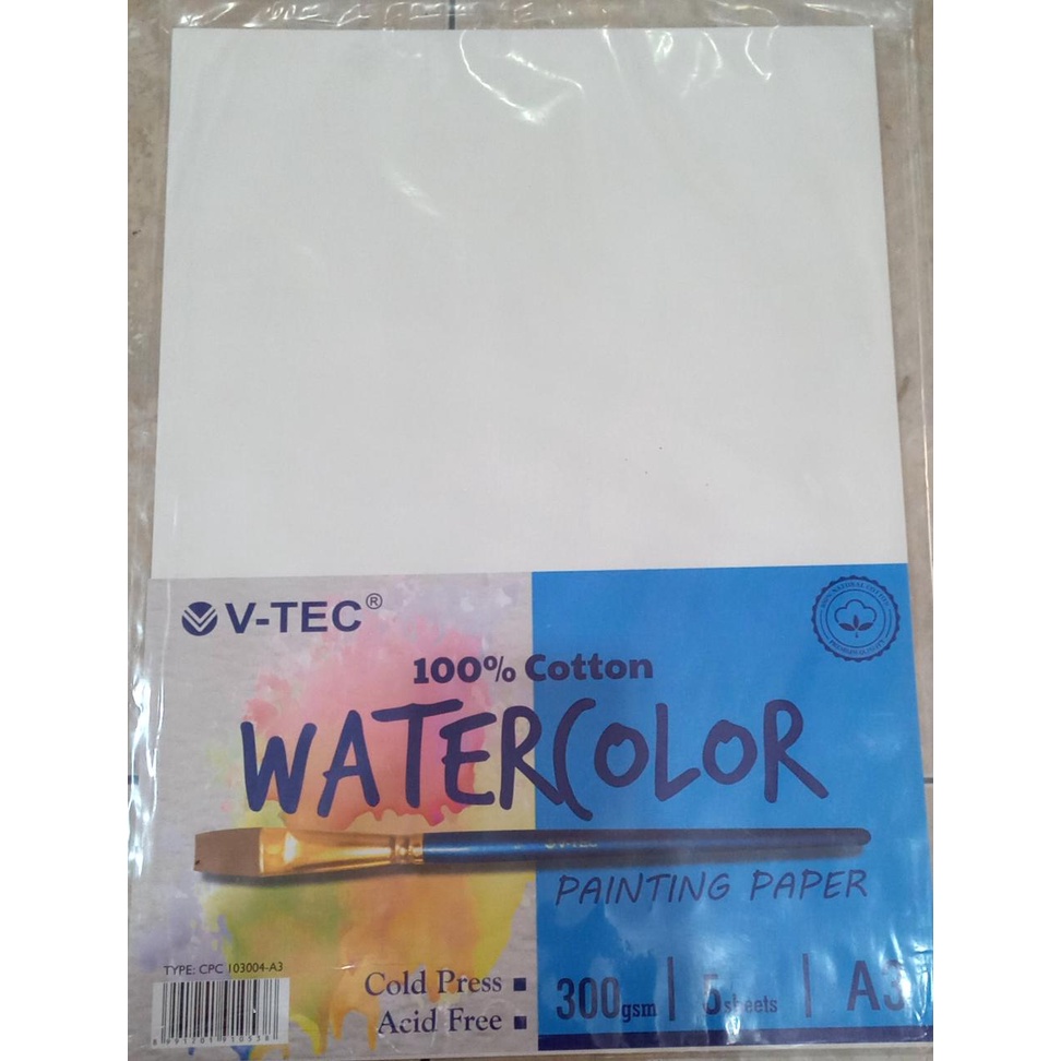 

V-tec Watercolor Painting Paper A3 300 gsm 100% cotton Type CPC 10304-A3 5 Sheets