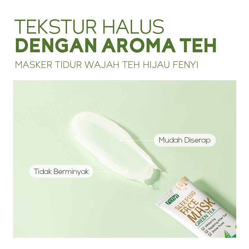 BPOM Fenyi Green Tea Sleeping Mask Sachet Gel Krim Malam Penghilang Jerawat Tanpa Bilas 1pc 3g