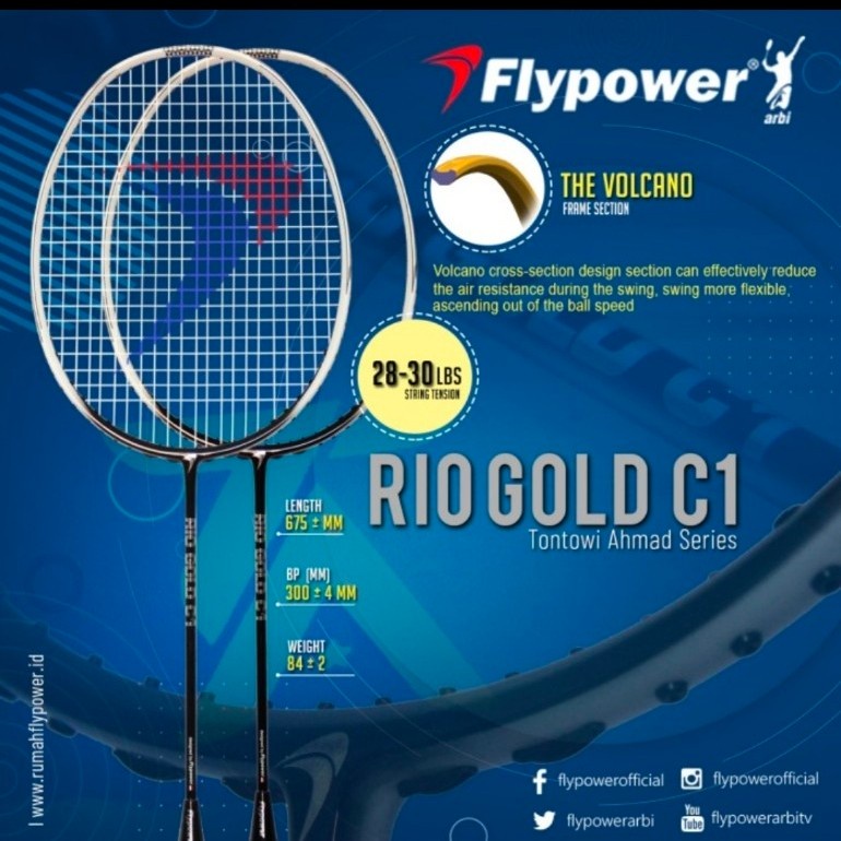 Raket Badminton FlyPower Rio Gold C1 free tas dan kaos Original