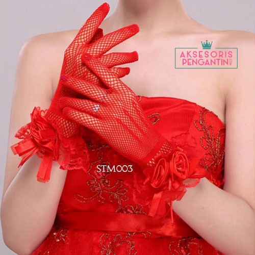 [BISA COD] AKSESORIS PENGANTIN SARUNG TANGAN RENDA WEDDING GLOVES MERAH STM003