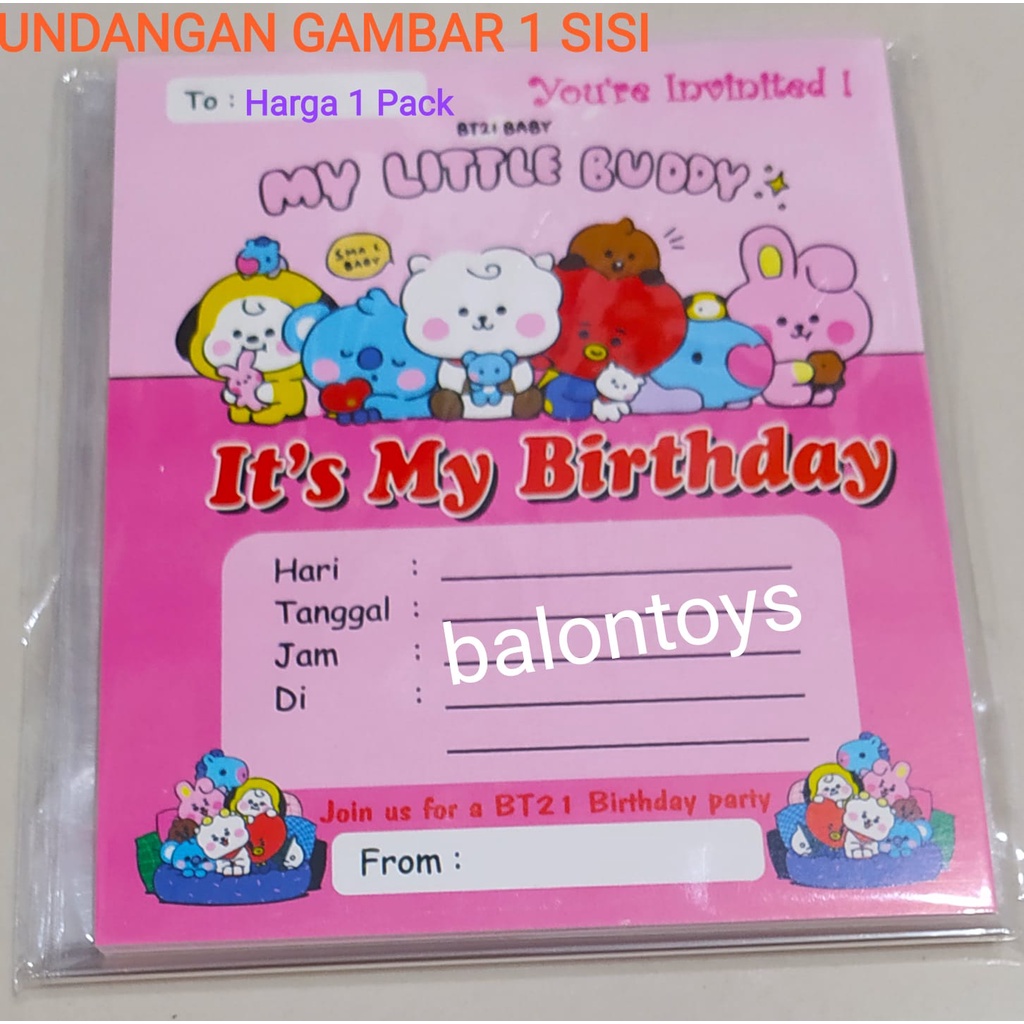 Jual BT21 UNDANGAN ULANG TAHUN GAMBAR 1 SIS HARGA 1 PACK WARNA CUTE