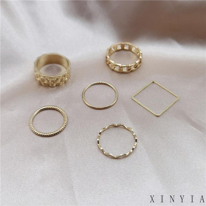 4pcs / Set Cincin Jari Telunjuk Bentuk Geometris Gaya Retro Untuk Wanita