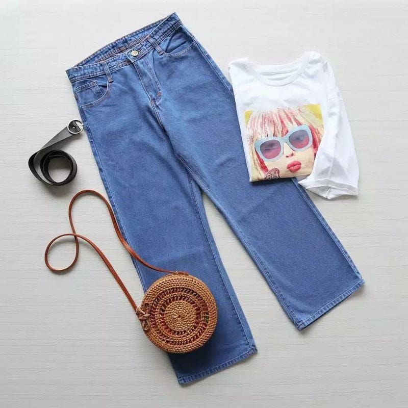 JUMBO HIGHWAIST KULOT JEANS SNOW BIG SIZE 27-42