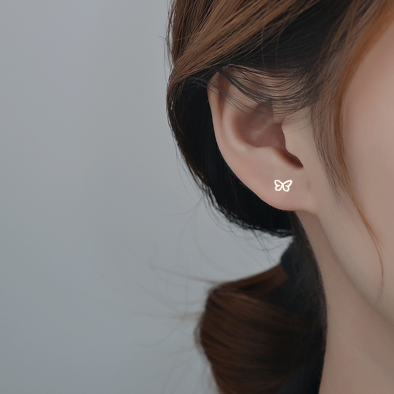 Roselife 1 Pasang Anting Tusuk Sterling Silver 925 Desain Kupu-Kupu Hollow Anti Alergi Untuk Wanita