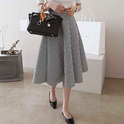 KARAKOREA 7-65 Stripe Space Cotton Skirt Rok maxi Rok midi Rok panjang Rok Kerja Rok Wanita/Rok Korea Skirt