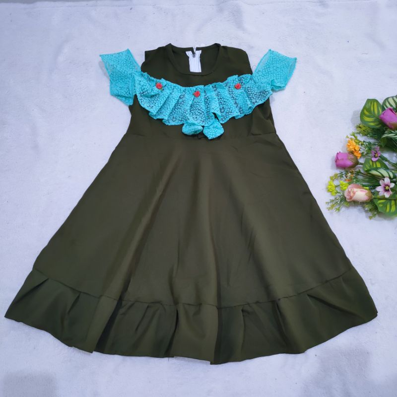 Dress Anak 4 5 6 tahun cewek perempuan Terbaru motif brokat dada Singlet model sabrina ( Dress Partysia )