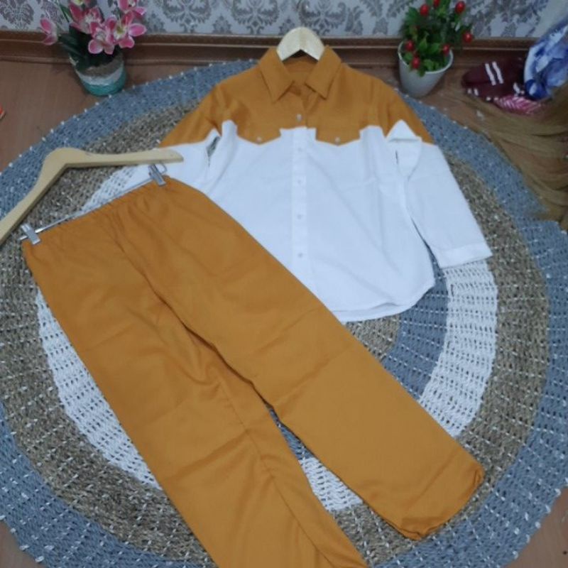SISY ONE SET || SETELAN TUNIK WANITA || ONE SET DAILY SET BAJU WANITA ATASAN WANITA CELANA WANITA-Kuning