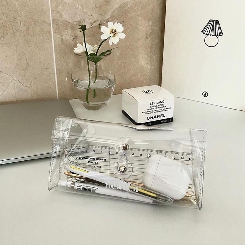 Tempat Pensil Transparan Bahan Pvc Model Simpel / Korea Untuk Pelajar