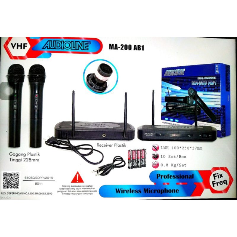 Mic Microphone Wireless Audioline MA-200AB1 MA 200AB1 MA 200 AB 1 UHF Handheld TERBAIK