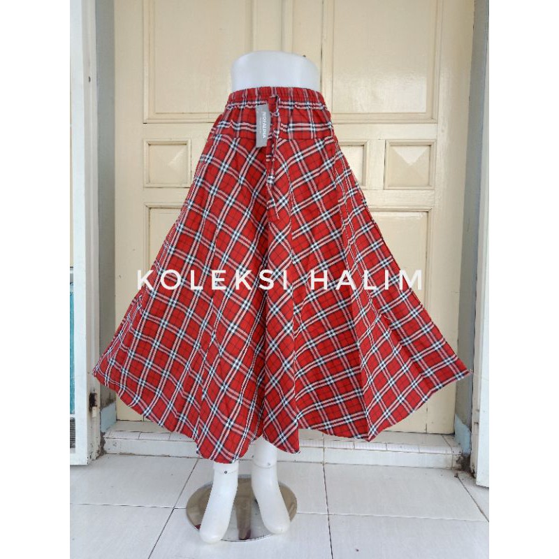 (BISA COD)ROK PAYUNG/ROK KATUN LEBAR/MOTIF BURBERRY-1