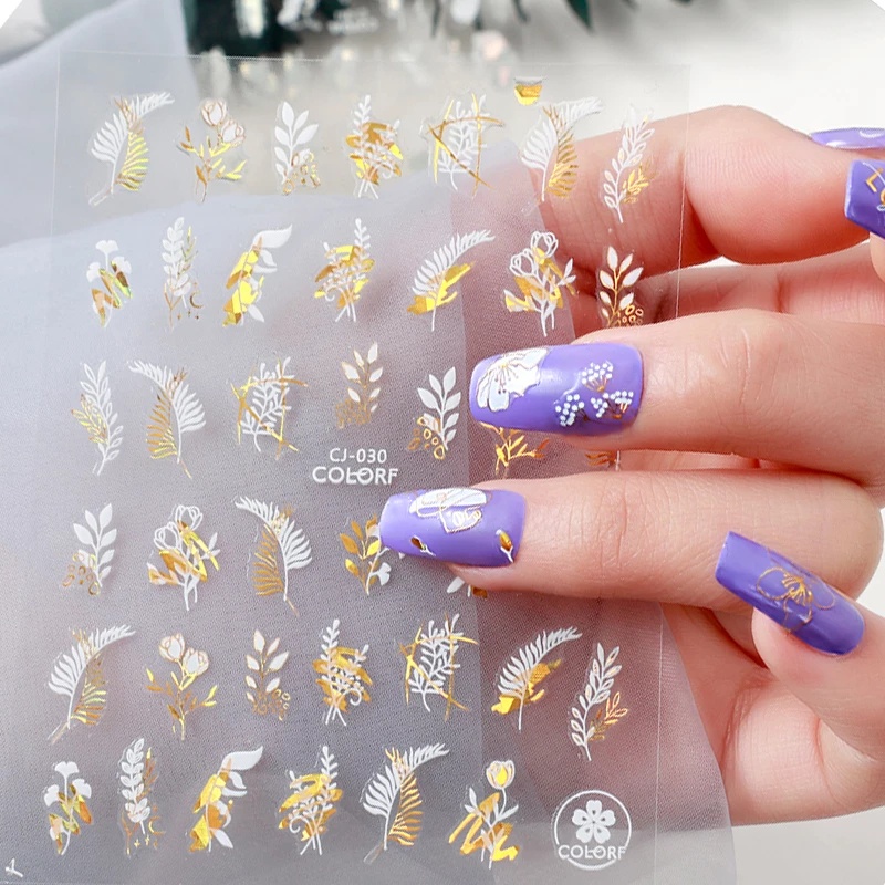 Lem Stiker Nail Art 3D DIY Motif Bunga / Daun