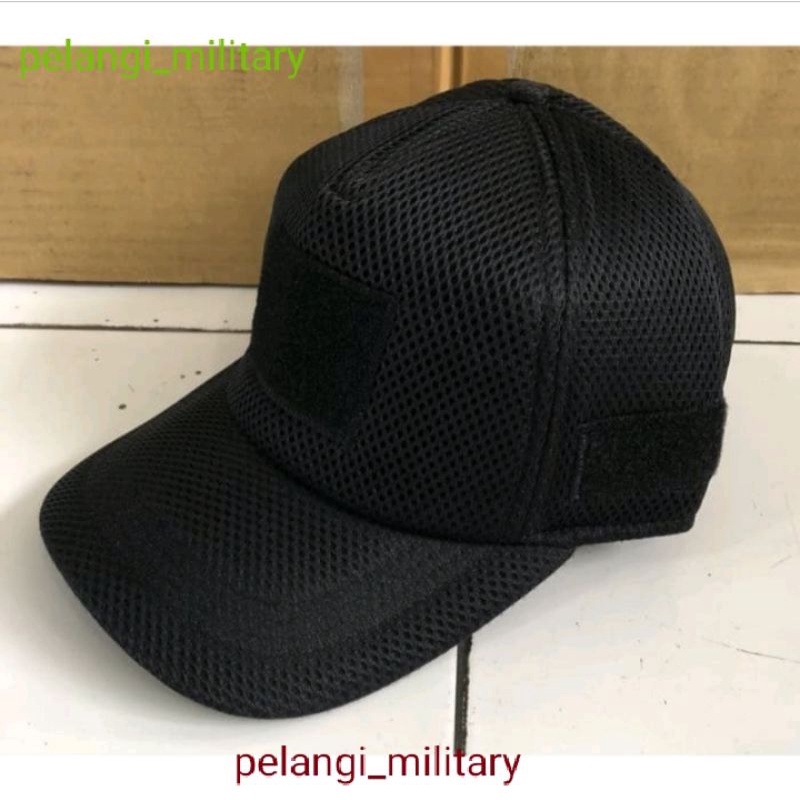 TOPI JARING POLOS DOUBLE MES/TOPI HITAM JARING VELCRO