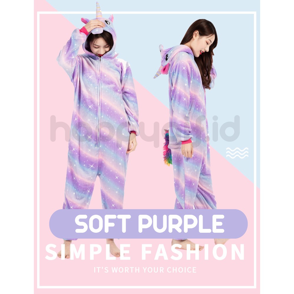 BAJU KOSTUM ONESIE KIGURUMI PIYAMA UNICORN DEWASA-SOFT PURPLE