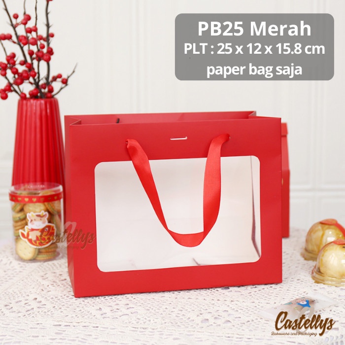 

Paper Goodie Bag PB25 5 pcs Merah Packaging Kue Mooncake Roti Nastar Hampers