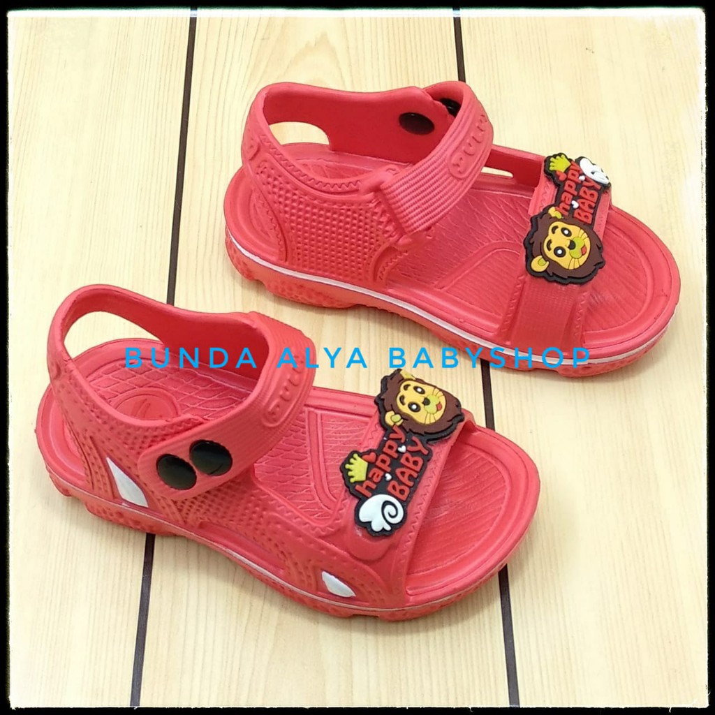 Sendal Anak Laki Laki Karet Usia 3 4 5 Tahun MERAH Elastis - Sepatu Sandal Anak Cowok Karet Animal Lion Anti Licin Size 24 - 29