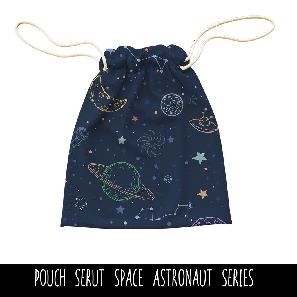 Full Print Pouch Serut Space Astronaut Pattern Bisa Request Tulisan