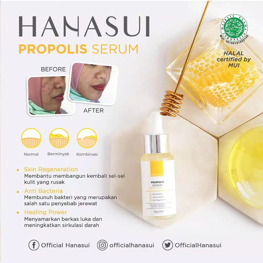 HANASUI Serum 20ml VitC/Whitening Gold/Anti Acne/Men Bright/Bright Up Propolis Halal Original BPOM