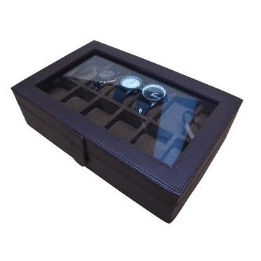 Box Tempat Jam Tangan isi 12 warna HITAM FULL  / Kotak Jam Tangan