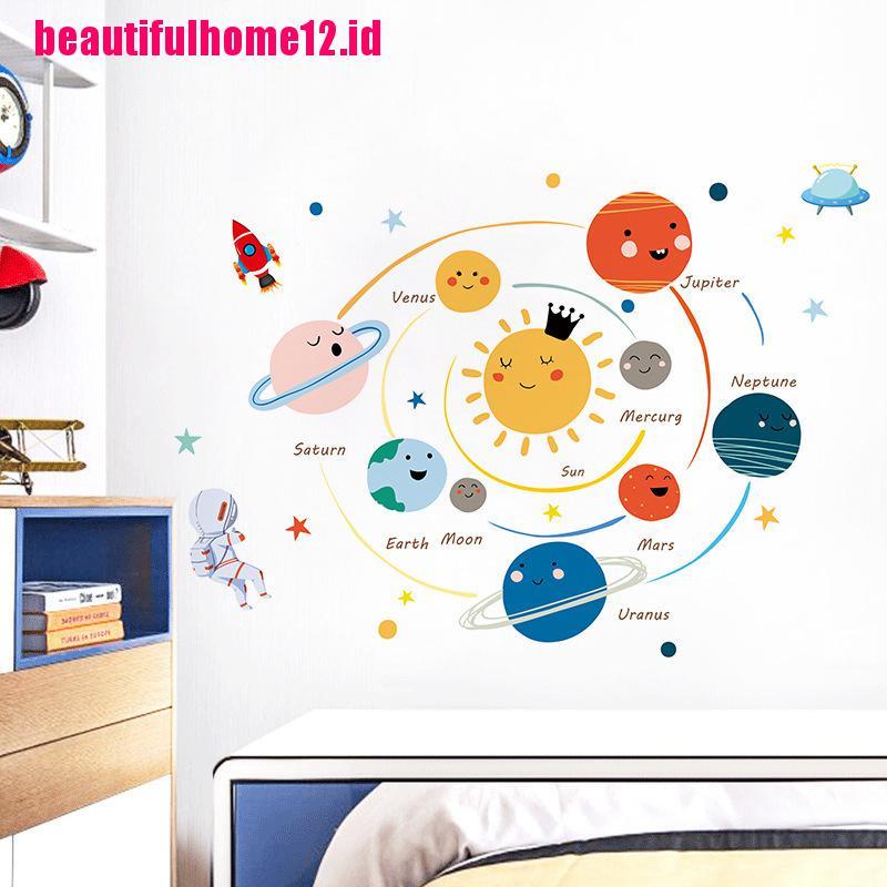 【beautifulhome12.id】Cartoon solar system planets wall sticker child kids room home mural removable