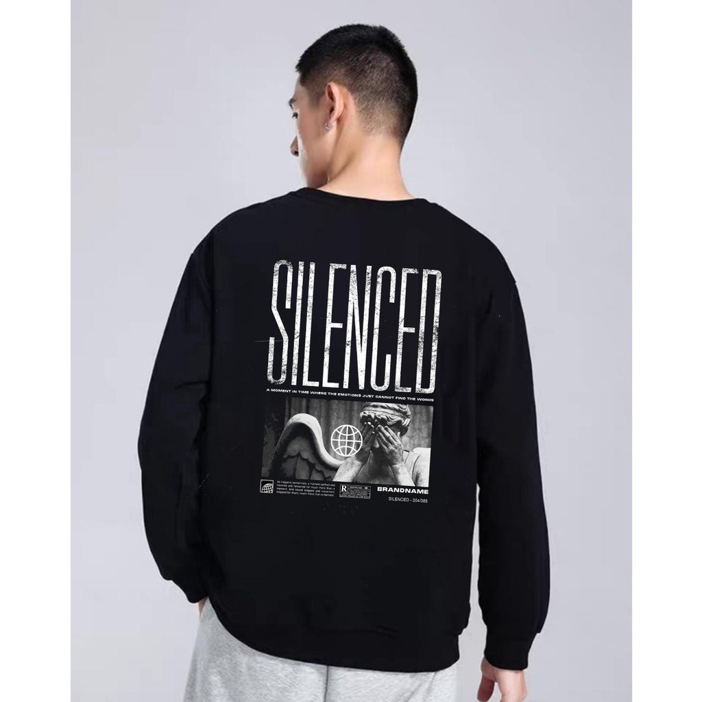 sweater crewneck pria dan wanita/sweater crewneck motip silenced gambar belakang