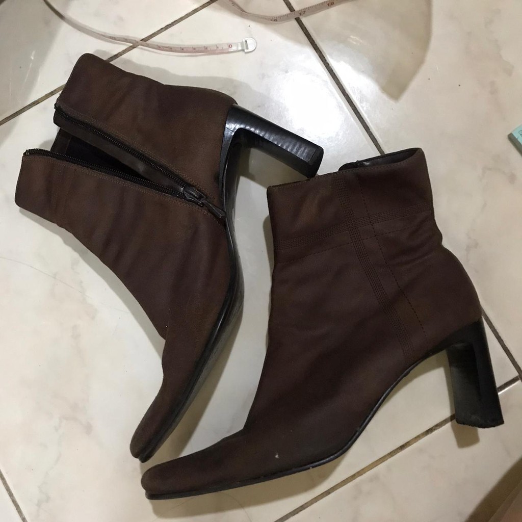 BOOTS COKLAT sepatu wanita hak tinggi panjang kulit original kerja kantor wanita second perempuan