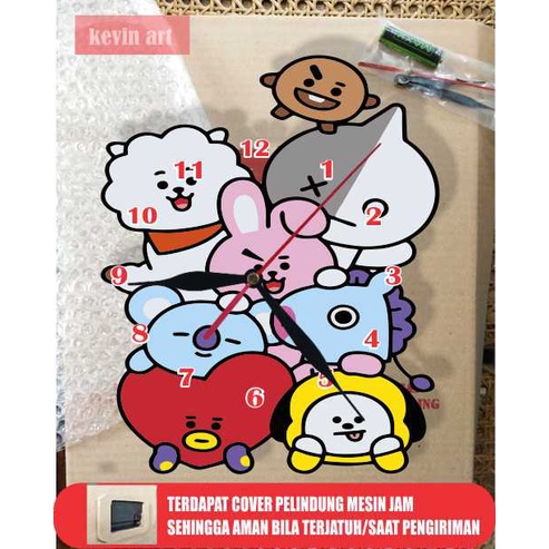 JAM DINGDING UNIK KEREN BESAR BT21 BTS TEMPEL TEMBOK KOLEKSI HOBI HADIAH ULANG TAHUN DEKORASI DINDING KAMAR ANAK CEWE CUSTOM 1 SET MURAH GRATIS HIASAN