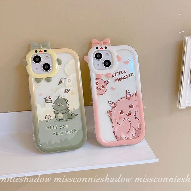 Case Untuk Samsung A04 A14 A04E A04s A53 A13 A32 A22 A03 A02s A30s A12 A73 A51 A11 A21s A71 A03s A50 A50s A52 A52s A31 A23 A33 Kartun Monster Dinosaurus 3D Bow Monster Lens Soft Case