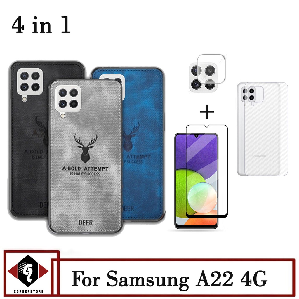Promo Paket 4 IN 1 Case Deer Samsung A22 4G Tempered Glass Layar Free camera dan garskin