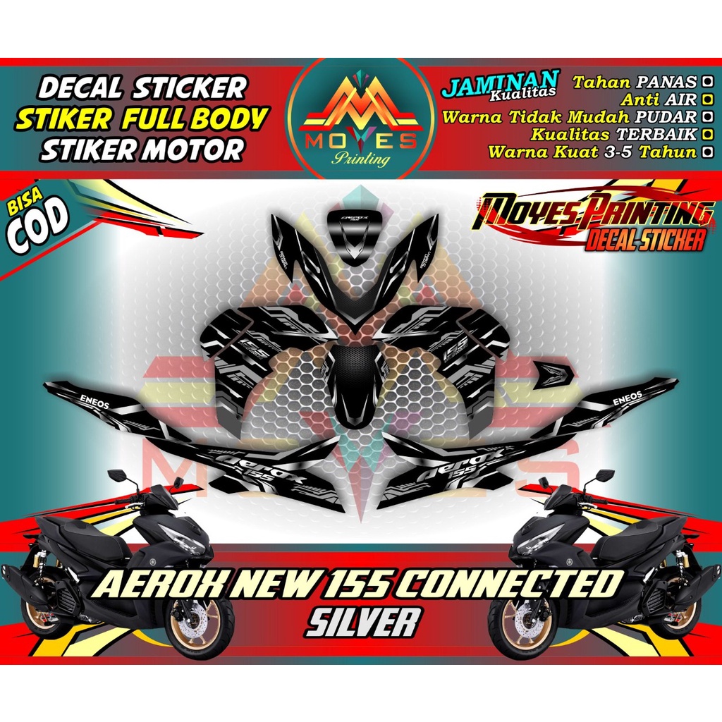 Decal Stiker Aerox New 155 Connected - Motif Robot Matrix Black Silver