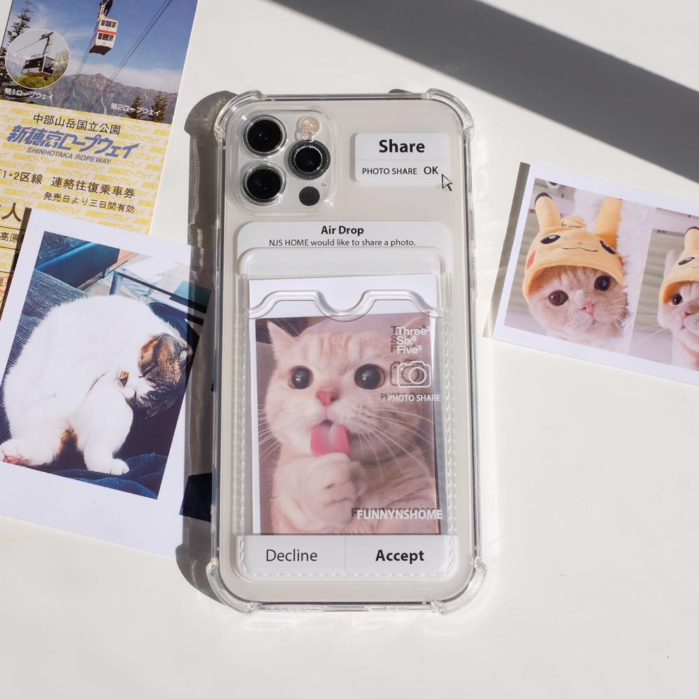 Soft Case Silikon Transparan Shockproof Full Cover Holder Kartu Foto / Kamera Untuk Iphone