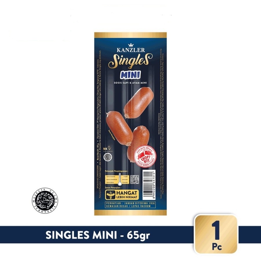 

SAUSAGE SINGLES MINI KANZLER 65GR SOSIS SINGEL CRISPY SKIN HALAL