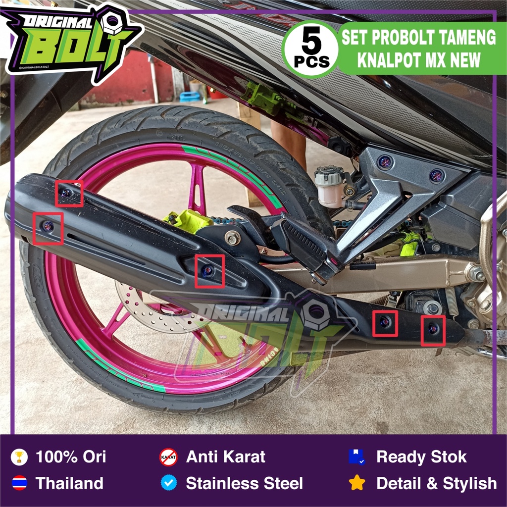 [5 Pcs] Baut Probolt Tameng Knalpot Jupiter MX New 135 Heng Thailand Satainless King Nut