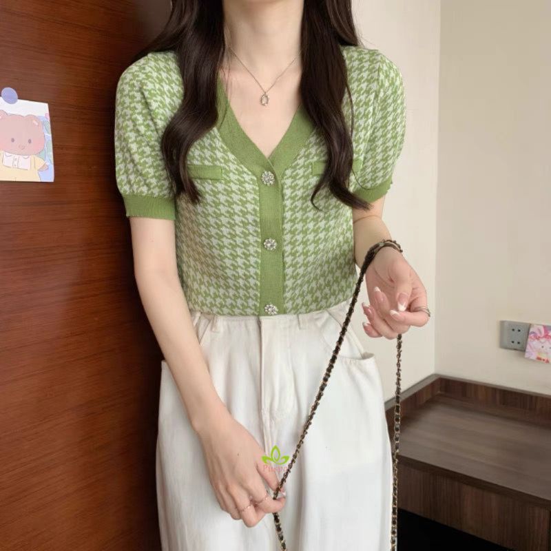 Puspa-Atasan Wanita Rajut Yegua Button Knit-Korean Top