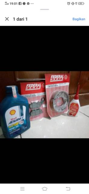 Paket kampas rem depan belakang Mio smile + oli shell ax7 matic SEA 10-30W dan oli gardan 120ml