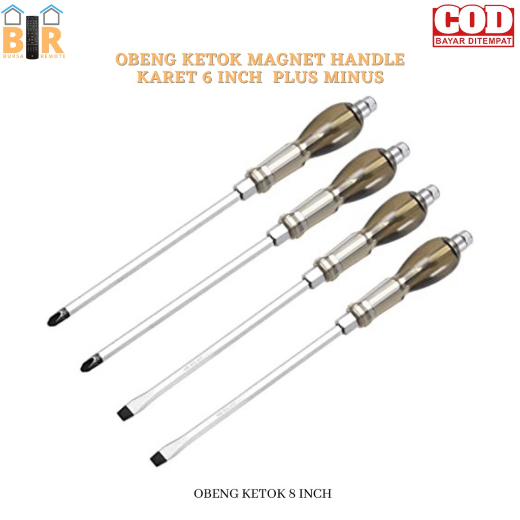 Obeng KETOK Magnet HANDLE KARET 6inch  PLUS MINUS