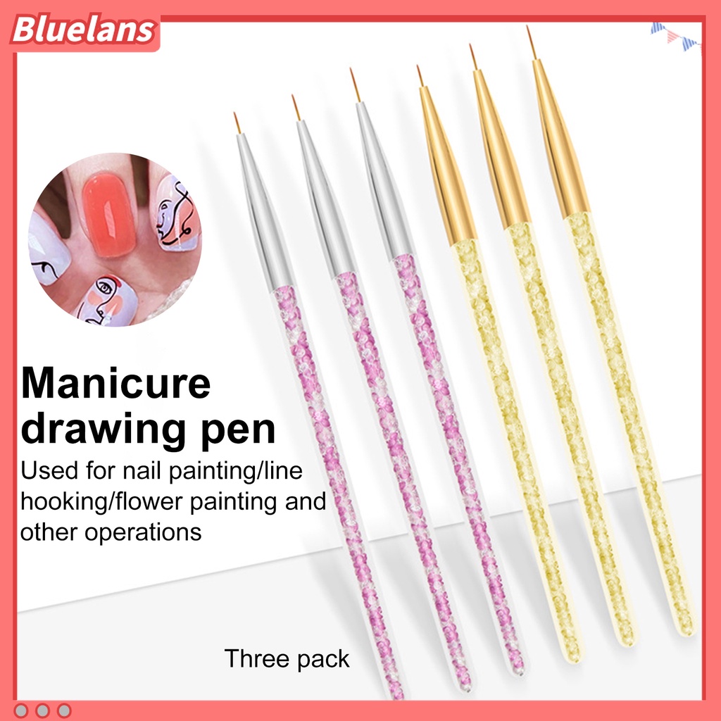 (In Stock) Kacamata Hitam Lensa Warna Warni ♡3 Pcs Pen Liner Bahan Nilon Wol Untuk Menggambar Nail Art