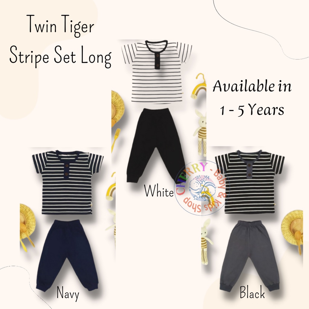 TWIN TIGER SETELAN PENDEK + PANJANG SET ANAK STRIPE TEE BAJU ANAK GARIS 1 - 5 TAHUN CBKS