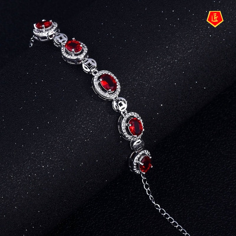 [Ready Stock]Luxury 18K Gold Ruby Inlaid Colored Gems Bracelet