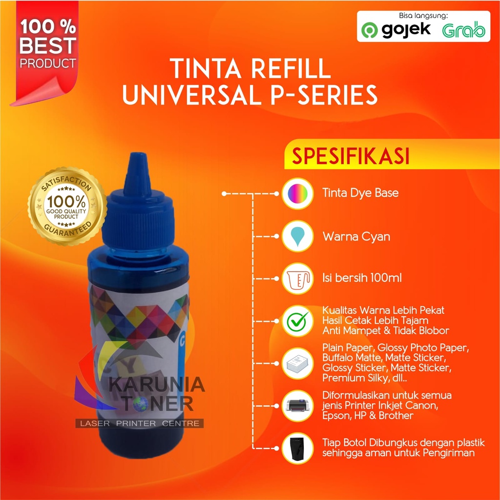 Tinta Universal P SERIES Ink DYE Base Korea Tutup Kerucut 100ml AMAN DI HEAD PRINTER
