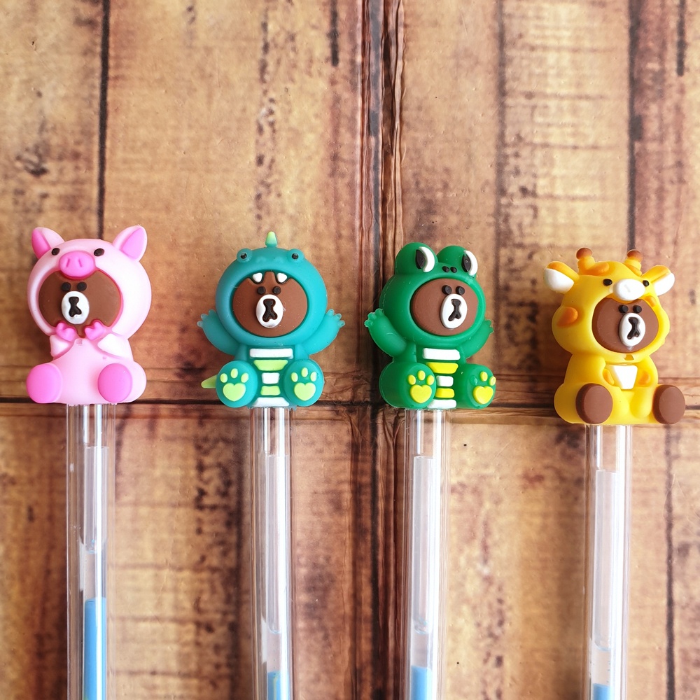 4 Pcs Pulpen Pelangi 295 Animal - Gelpen Rainbow Karakter Colorful - Pen Unik Lucu Tinta Warn Warni