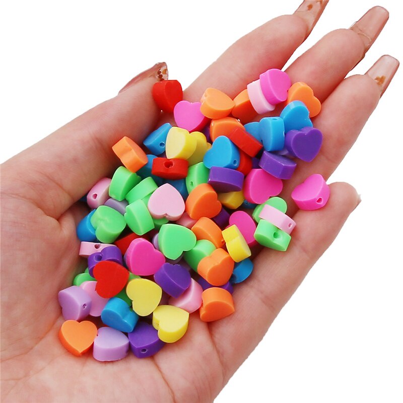 30Pcs/lot 9x10mm Clay Love Heart Spacer Solid Bead Polymer Clay Loose Beads Needlework For Jewelry Making Bracelets Earrings DIY