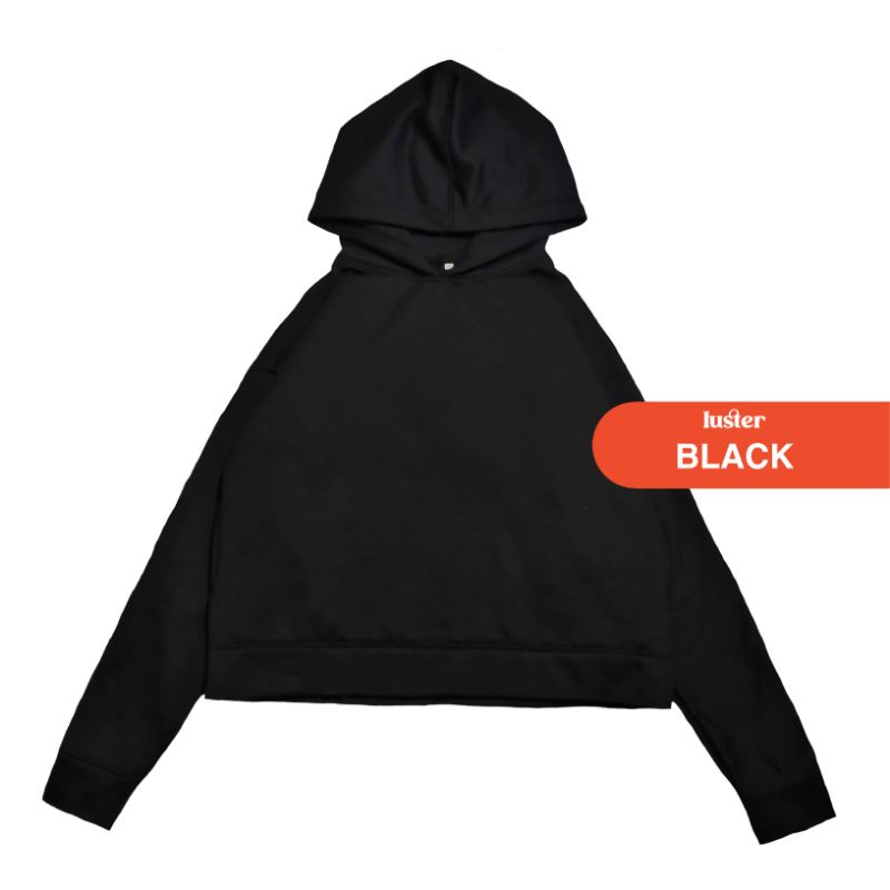 Hoodie crop unfinished pria oversize fleece hitam polos