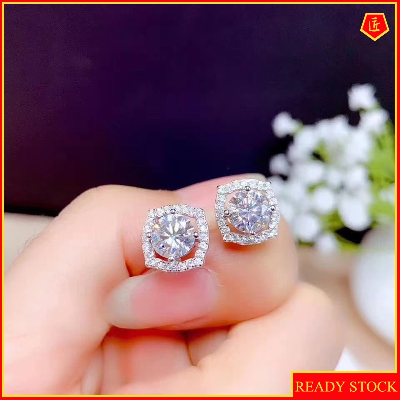 [Ready Stock]Simple and Stylish 1 Karat Moissanite Stud Earrings