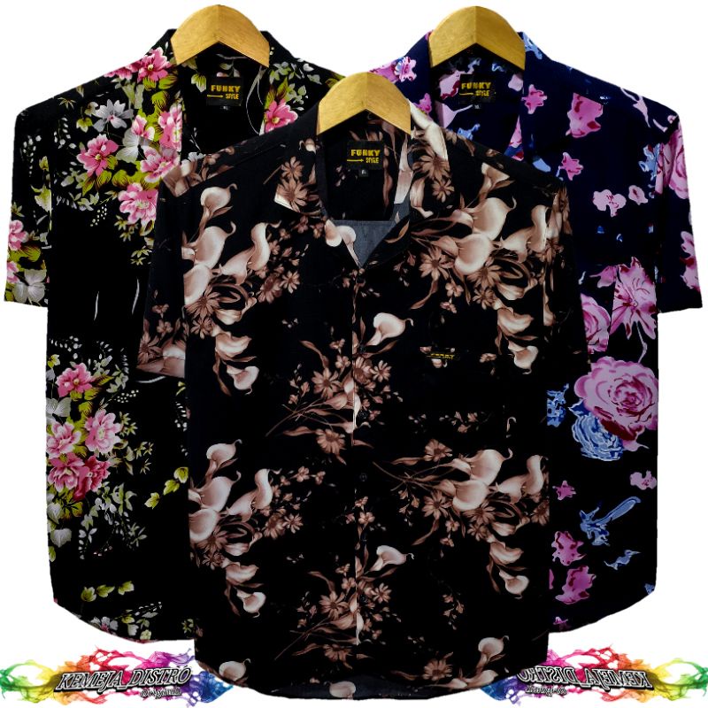 Kemeja Motif Bunga Kemeja Pria Wanita Atasan Lengan Pendek Super Premium Kemeja Surfing