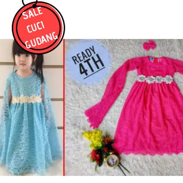 SALE READY STOCK - DRESS GAMIS DISNEY FROZEN BROKAT BRUKAT ANAK 2 3 4 TAHUN