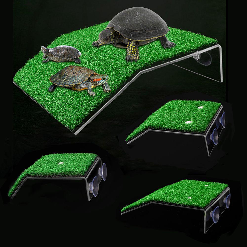 Rebuy Turtle Basking Platform Suction Cup Simulasi Rumput Aquarium Aksesoris Dekorasi Moss Island