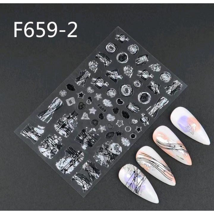 NAIL STICKER SUMMER BLACK WHITE GOLD LINER STIKER / KUKU MUSIM/ NAIL ART