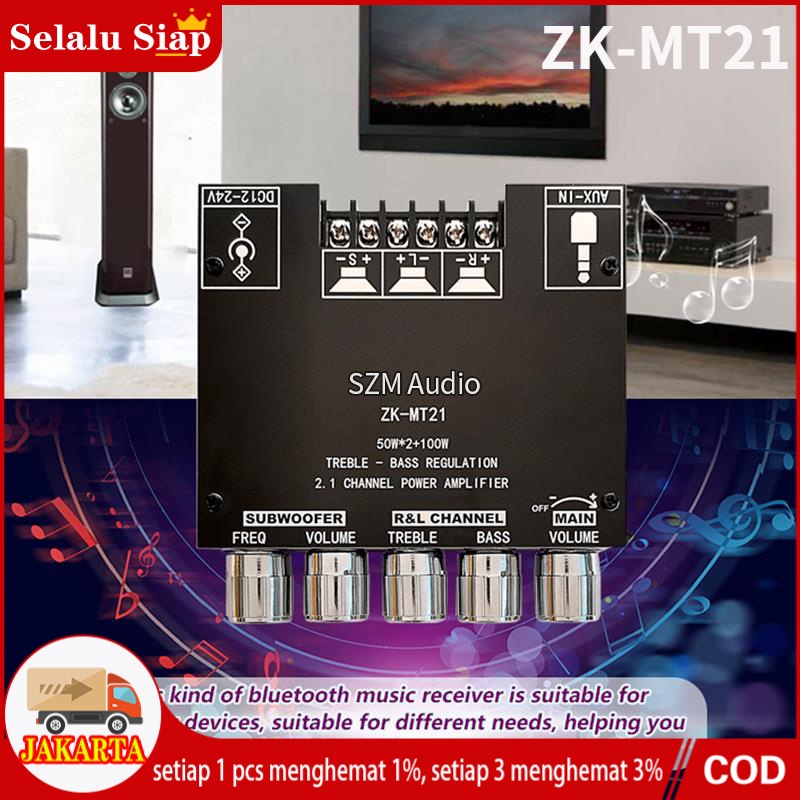 Mt21 Modul Power Amplifier Audio 2.1 Channel Bt Aux Digit High Power ZK-MT21 Sound Amp  2x50W+100W TPA3116D2