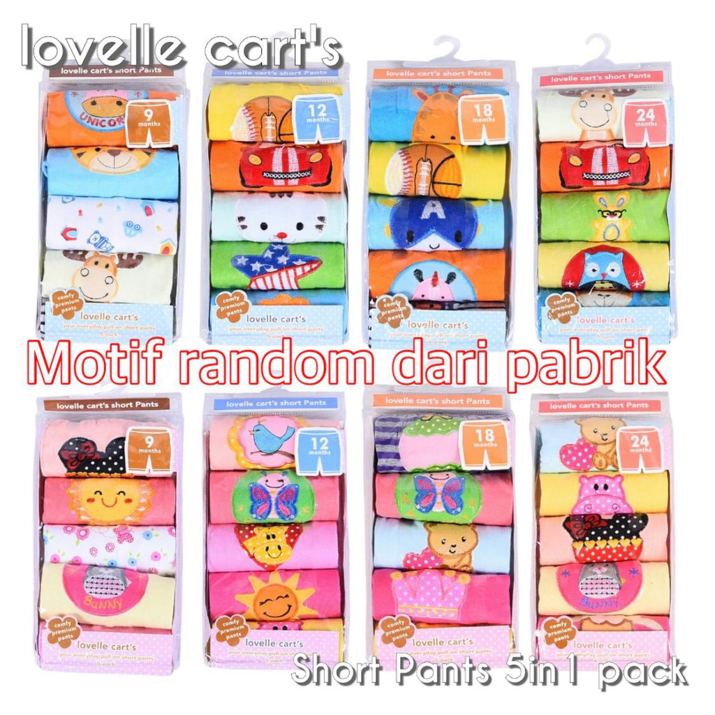 5pcs Celana Pendek Bayi Lovelle Carts 6-24m Short Pants Carters S23