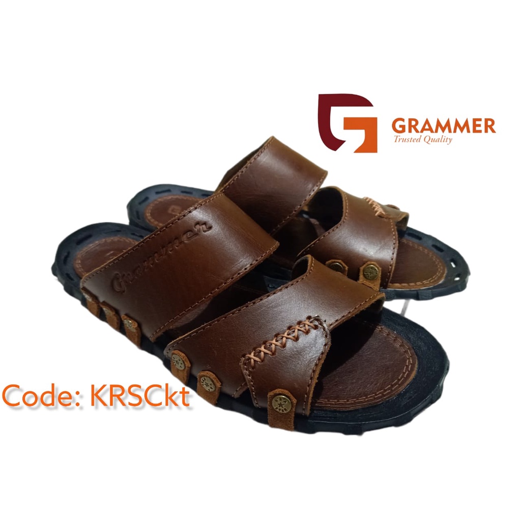 Sandal Slide Casual  Pria Kulit Asli Sandal Full Kulit Grammer